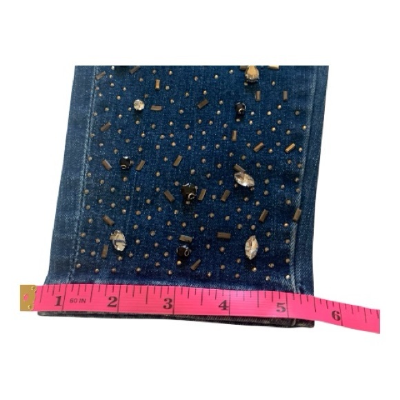 Coco + Carmen Dark Blue Wash Distressed Beaded Skinny Jeans High Rise Size L/XL - Picture 13 of 14